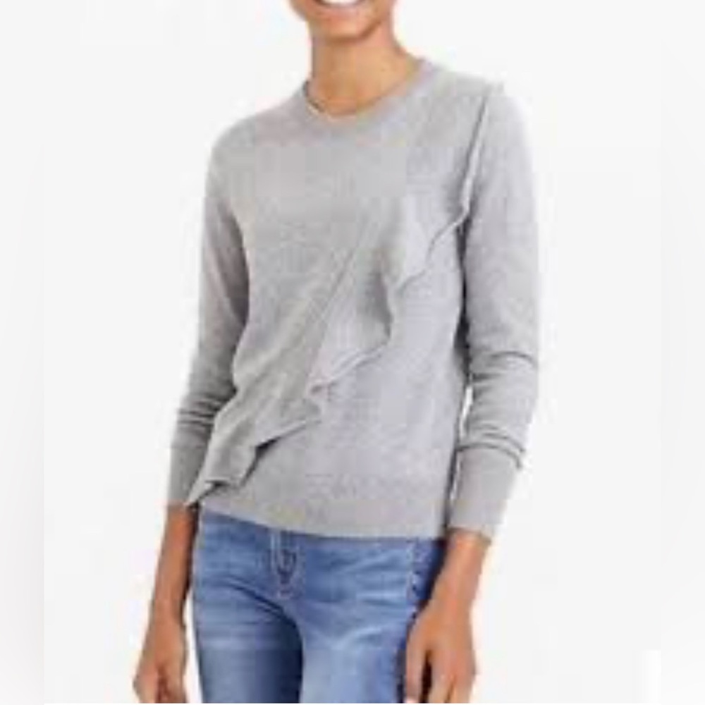 J. Crew Merino Wool Diagonal Ruffle Pullover Sweater Pink SZ XXS - Picture 4 of 15